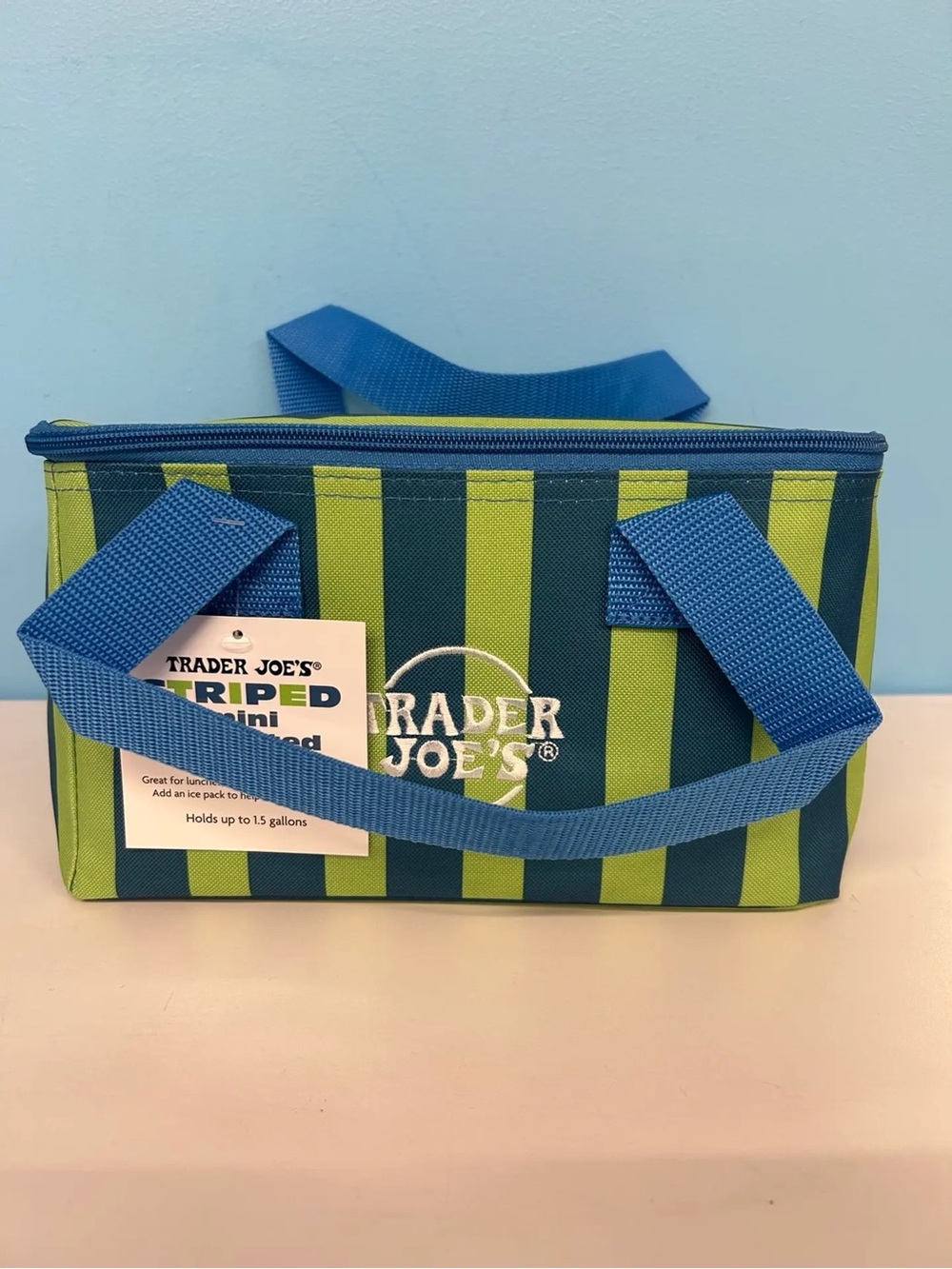 Trader Joe's Blue & Green Striped Insulated Lunch Bag